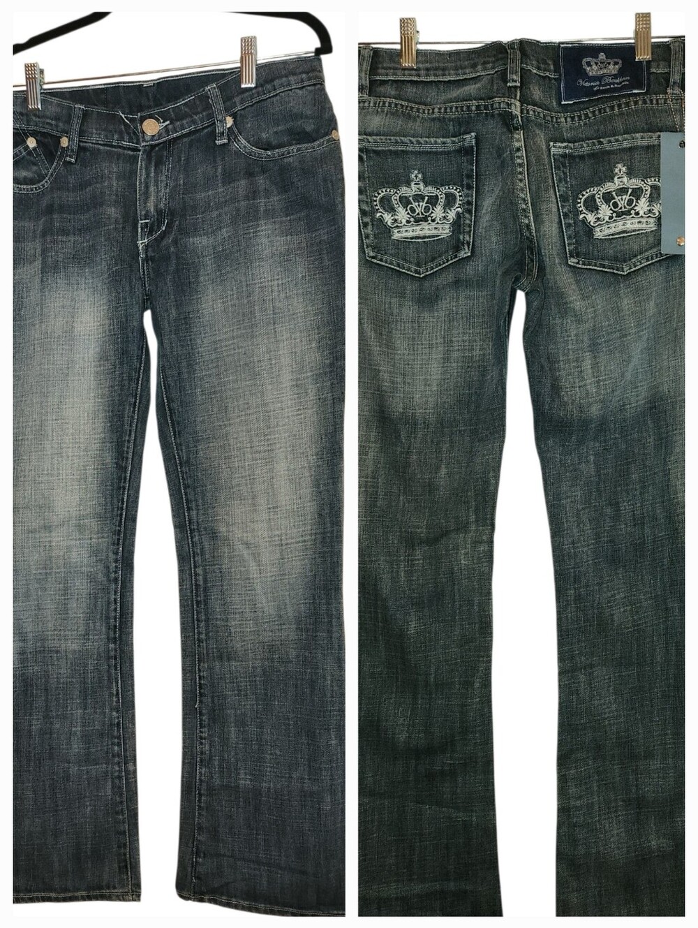 Vintage NWT Victoria Beckham X Rock Republic Crown Embroidered Flare Jeans 29